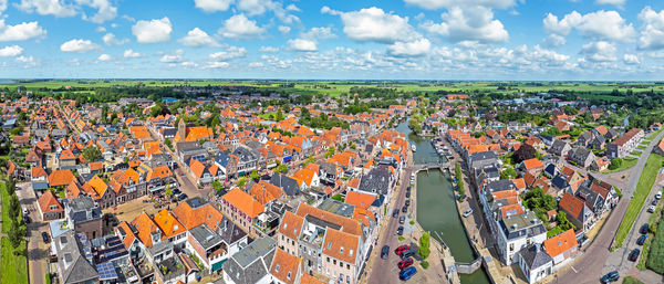 Aerial panorama from the town makkum in frieland the netherlands
