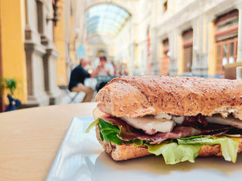 Close-up of food served on table in restaurant