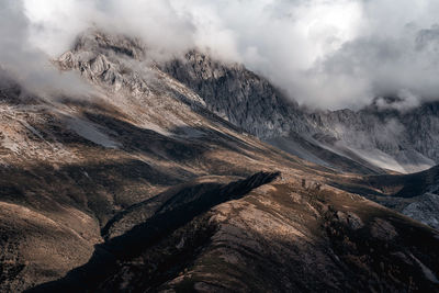 Scenic view of mountains against cloudy sky