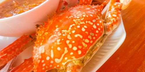 High angle view of orange on table