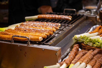 Close-up of meat on barbecue grill