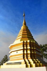 Low angle view of temple building against sky