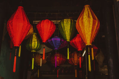 Illuminated lanterns hanging at night