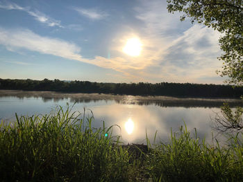 Scenic view of lake against sky during sunset