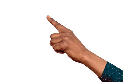 Close-up of human hand against white background