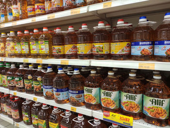 Various bottles on display at store