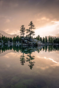 Scenic view of lake against sky during sunset