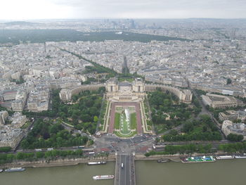 High angle view of buildings and bridge in city