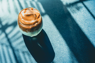 High angle view of coffee on table