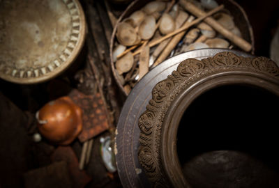 Close-up of earthenware on table