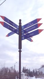 Low angle view of flags against sky