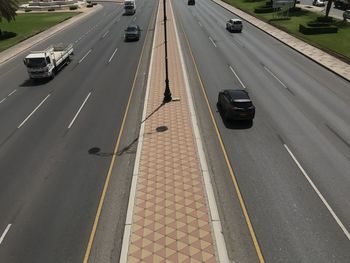 High angle view of vehicles on road