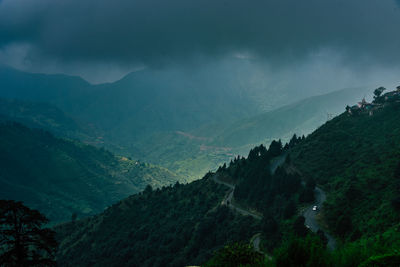 High angle view of mountains against sky