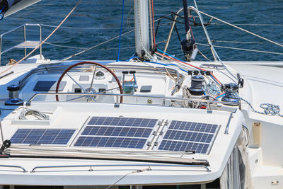 Low angle view of sailboat sailing in sea