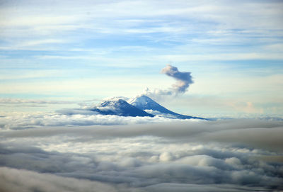Scenic view of volcanic mountain against sky