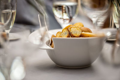 Close-up of potato in bowl on table