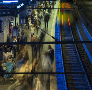 High angle view of people at railway station