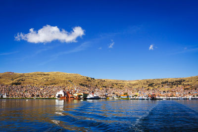 Scenic view of sea against blue sky