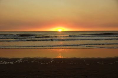 Scenic view of sea against sky at sunset