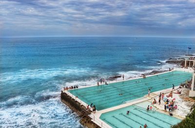 High angle view of people on beach