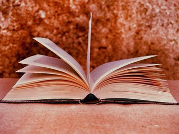 Close-up of open book on table