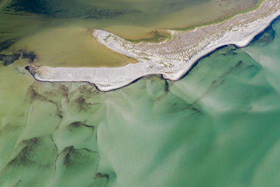 Aerial view on shapes and pattern of marshland into shallow waters in baltic sea on northshore 