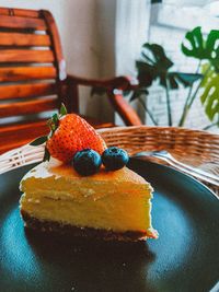 Close-up of cake in plate on table