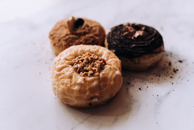 Close-up of cookies on white background