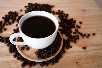 High angle view of coffee cup on table