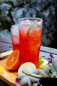 Close-up of beer in glass on table