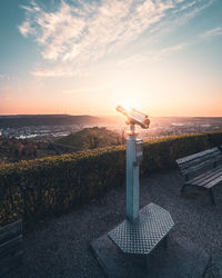 Sunset view of telescope and vista point, overlooking stuttgart, germany