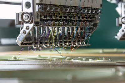 Close-up of machinery in textile industry