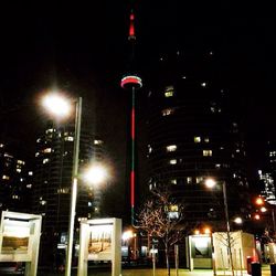 Low angle view of modern building at night