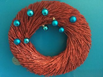 High angle view of painting on blue background