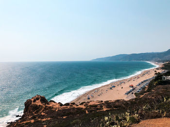 Scenic view of sea against clear sky