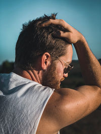 Close-up of man wearing sunglasses