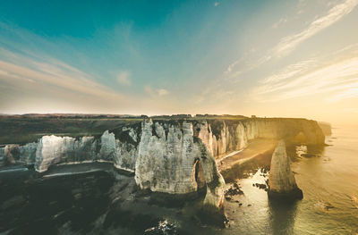 Panoramic view of sea against sky during sunset