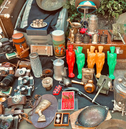 High angle view of various for sale in market