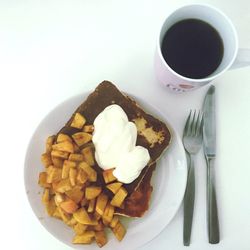 High angle view of breakfast served on table