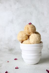 High angle view of ice cream in bowl on table