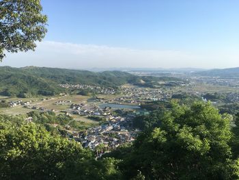 High angle view of townscape against sky