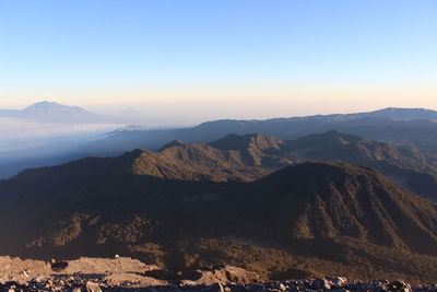 Scenic view of mountains against clear sky