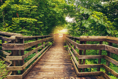 Beautiful landscape day view at canadian ontario kettles lake in midland with wooden path way 