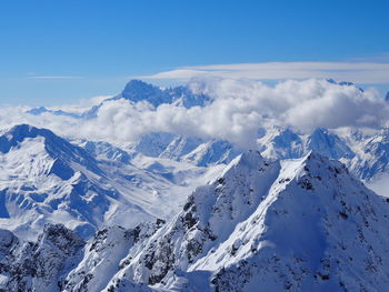 Scenic view of snowcapped mountains against sky