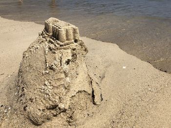 High angle view of sand on beach
