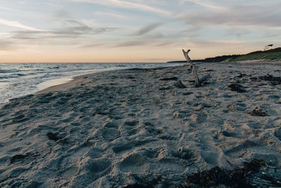 Scenic view of beach against sky during sunset