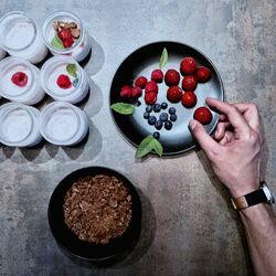 High angle view of person eating food