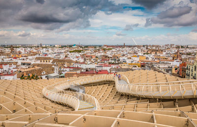 High angle view of buildings in city