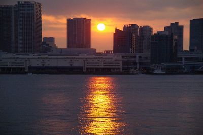 City skyline at sunset