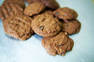 High angle view of cookies on table